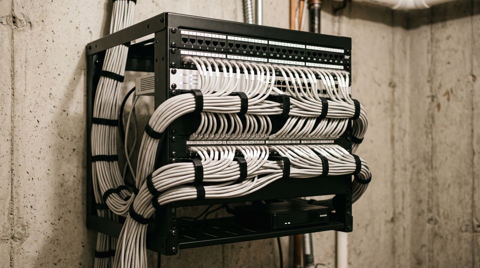 Rack de cableado estructurado con el patcheo peinado y ordenado